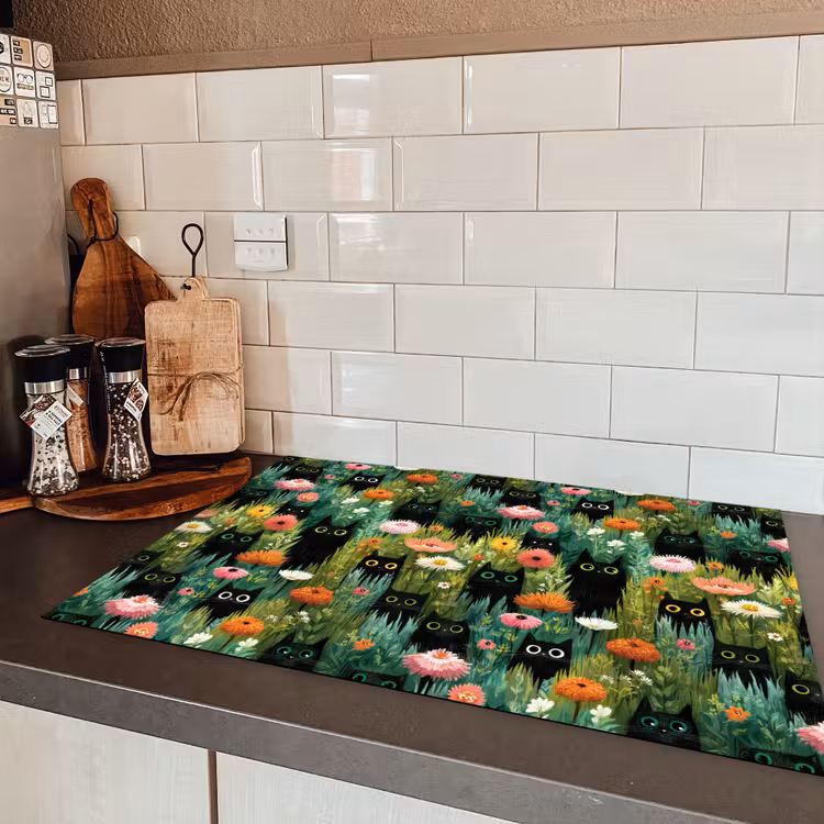 Katten - Bloemen - Kleurrijk Inductie beschermer vinyl 3mm klein 276 -sfeer3