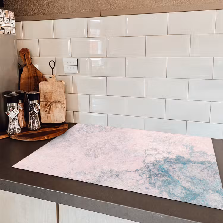 Cement - Beton - Retro - Industrieel - Wit - Blauw Inductie beschermer vinyl 3mm klein -sfeer3