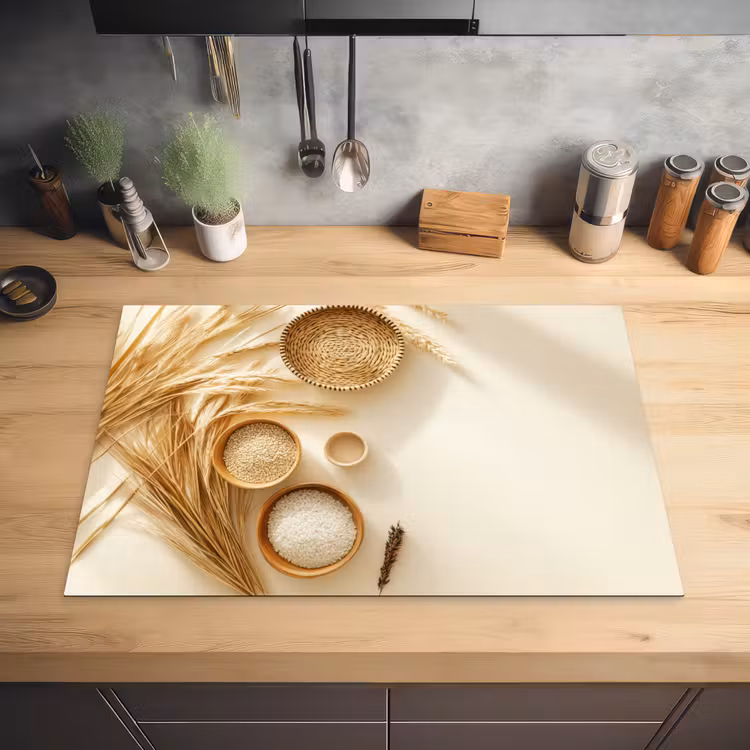 Granen - Hout - Kom - Beige Inductie beschermer vinyl 3mm klein -sfeer5