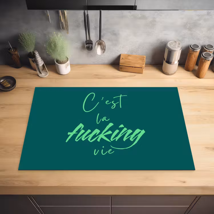 c'est la fucking vie - Groen - Handgeschreven Inductie beschermer vinyl 3mm klein -sfeer5