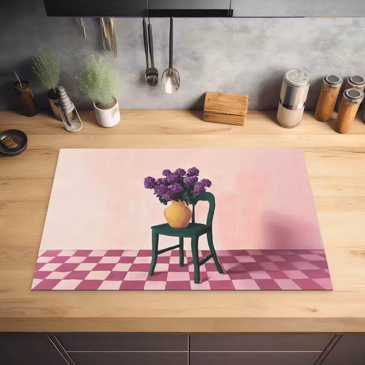 Stoel - Vaas - Bloemen - Geblokt Inductie beschermer vinyl 3mm klein -sfeer5