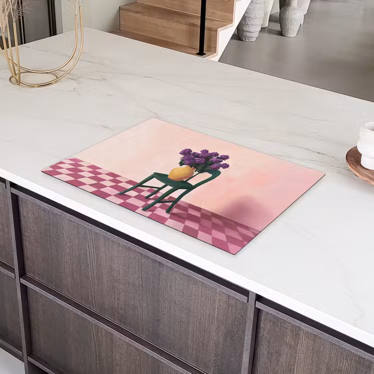 Stoel - Vaas - Bloemen - Geblokt Inductie beschermer vinyl 3mm klein -sfeer8