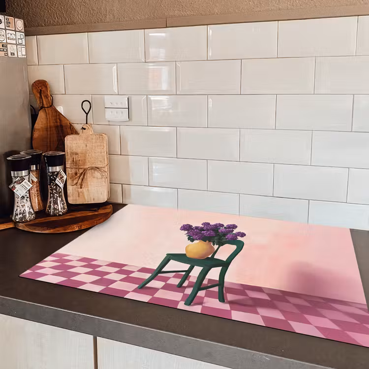 Stoel - Vaas - Bloemen - Geblokt Inductie beschermer vinyl 3mm klein -sfeer3