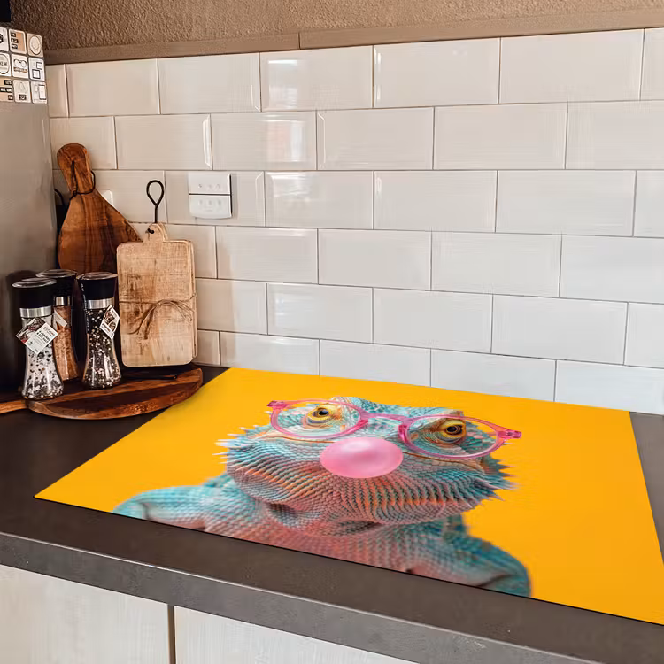 Kameleon - Kauwgom - Kleurrijk Inductie beschermer vinyl 3mm klein -sfeer3