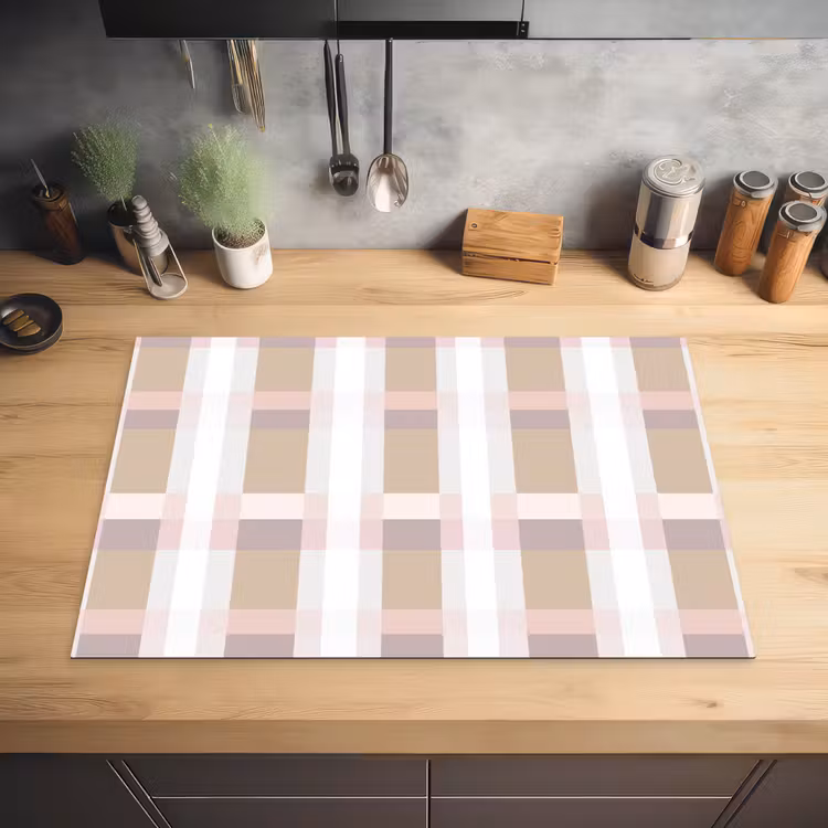 Ruitpatroon - Aardetinten - Minimalistisch Inductie beschermer vinyl 3mm klein 276 -sfeer5