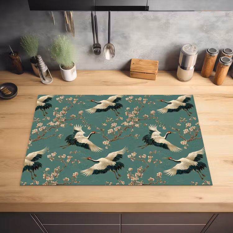 Kersenbloesem - Kraamvogels - Groen Inductie beschermer vinyl 3mm klein 276 -sfeer5