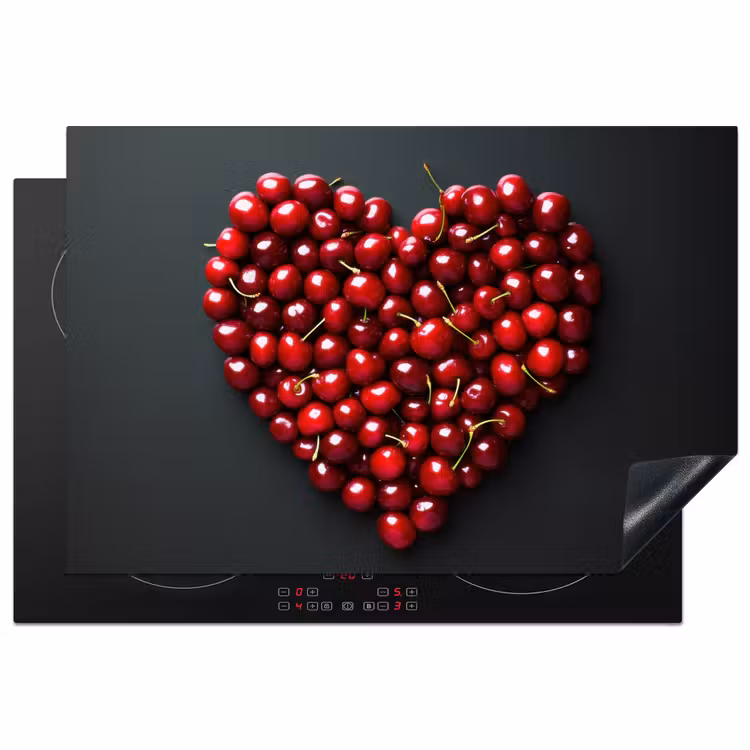 Kersen - Hart - Rood - Zwart Inductie beschermer vinyl 3mm klein -3d