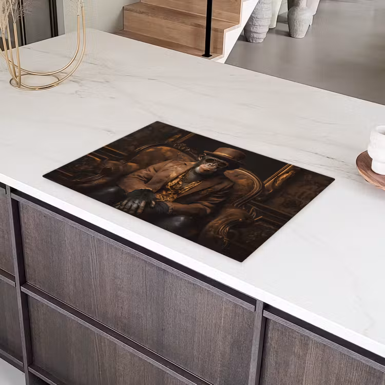 Chimpansee - Stoel - Pak - Bruin Inductie beschermer vinyl 3mm klein -sfeer8