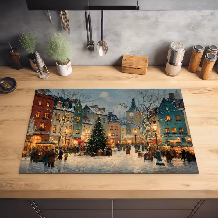 Kerstsfeer - Stadsplein - Kleurrijk Inductie beschermer vinyl 3mm klein -sfeer5