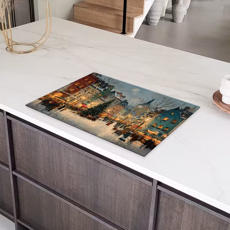 Kerstsfeer - Stadsplein - Kleurrijk Inductie beschermer vinyl 3mm klein -sfeer8