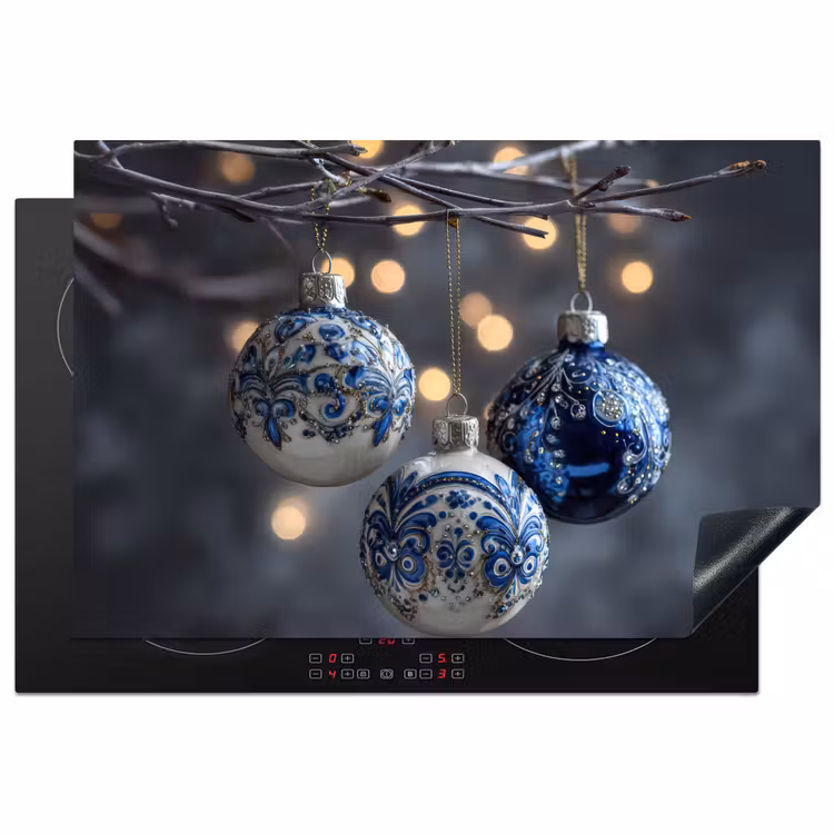 Kerstbal - Versierd - Blauw Inductie beschermer vinyl 3mm klein -3d