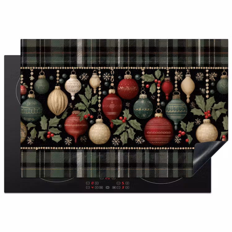 Kerstballen - Rood - Hulsttakken - Patroon Inductie beschermer vinyl 3mm klein -3d