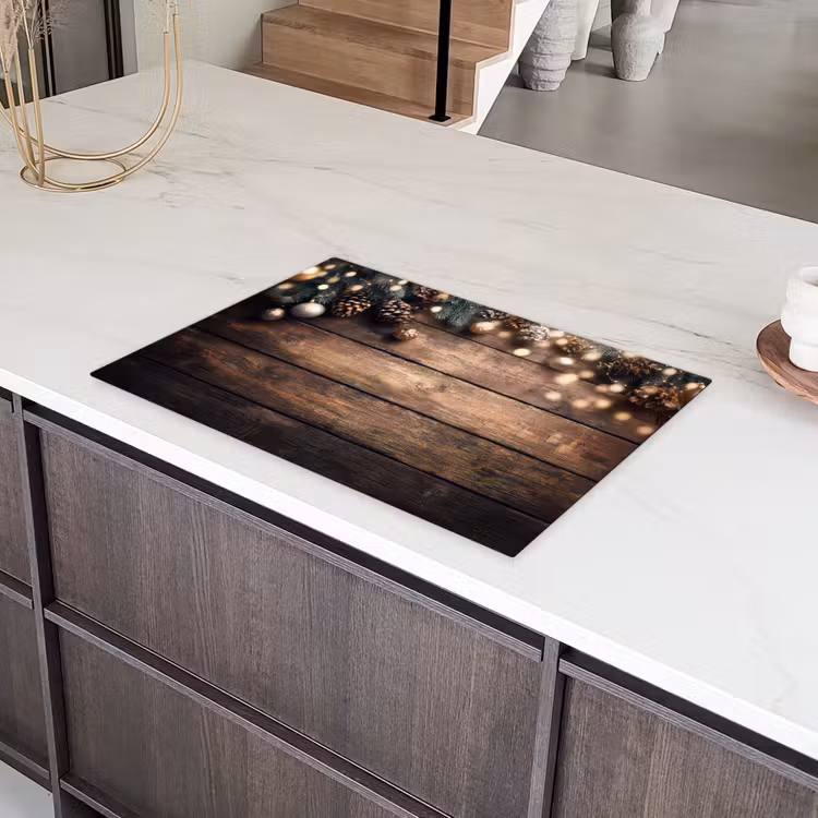 Kerstdecoratie - Houten - Dennenappel - Bruin Inductie beschermer vinyl 3mm klein -sfeer8