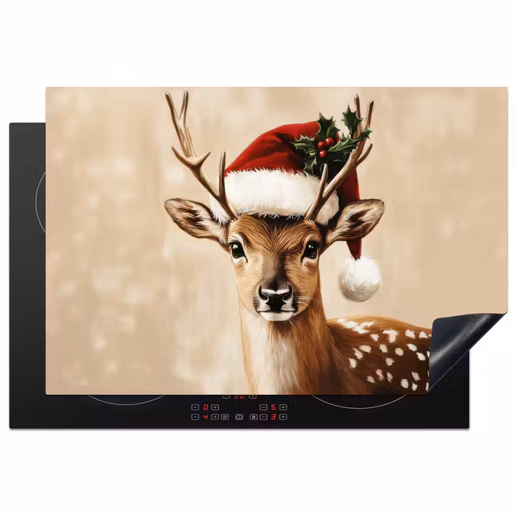 Kerst - Hert - Gewei - Rood Inductie beschermer vinyl 3mm klein -3d