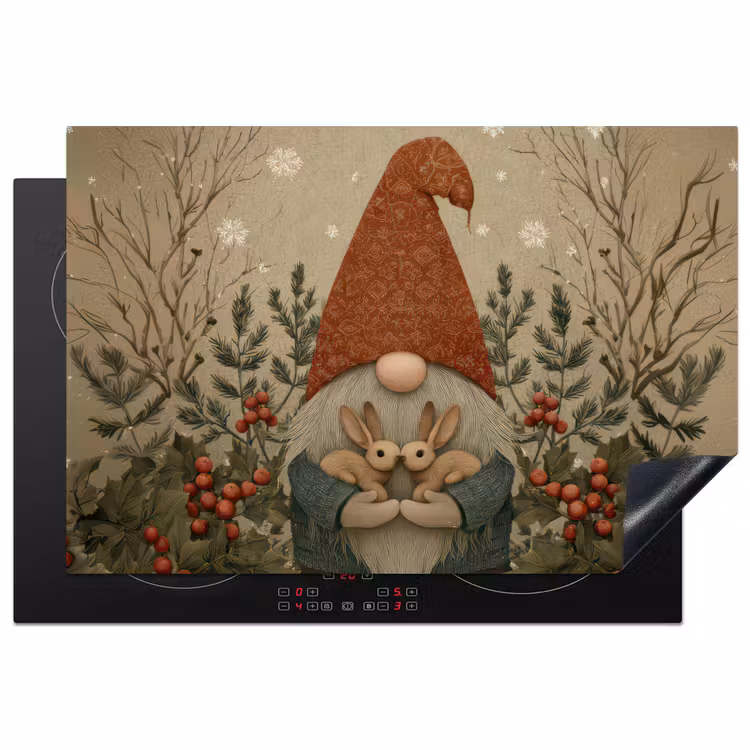 Kerstgnome - Konijntjes - Kleurrijk Inductie beschermer vinyl 3mm klein -3d