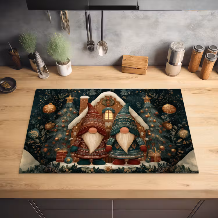 Kerst - Gnomen - Peperkoekhuisje - Rood - Groen Inductie beschermer vinyl 3mm klein -sfeer5