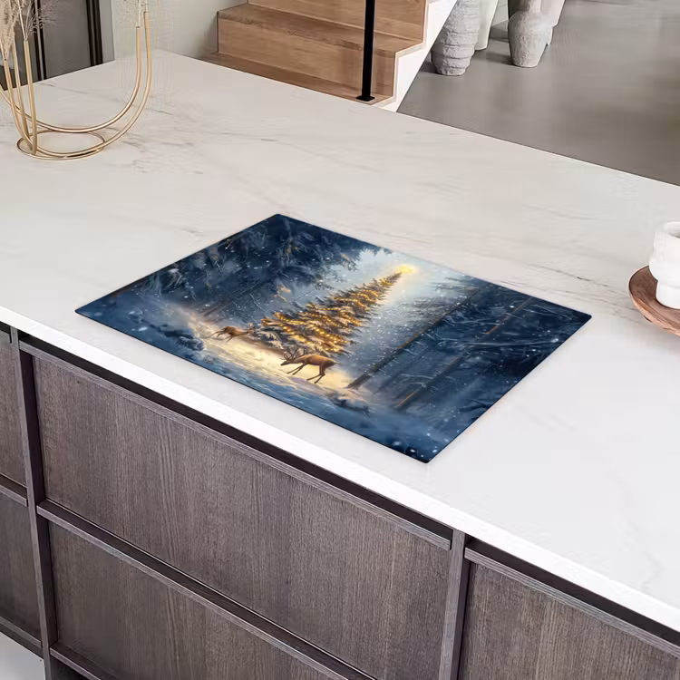 Kerstlicht - Woud - Hert - Donker Inductie beschermer vinyl 3mm klein -sfeer8