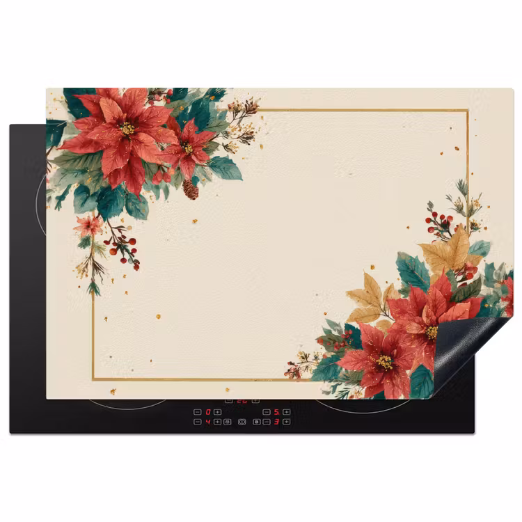 Kerst - Poinsettia - Omlijsting - Kleurrijk Inductie beschermer vinyl 3mm klein -3d