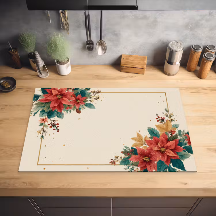 Kerst - Poinsettia - Omlijsting - Kleurrijk Inductie beschermer vinyl 3mm klein -sfeer5