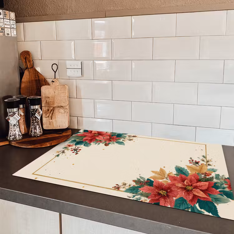 Kerst - Poinsettia - Omlijsting - Kleurrijk Inductie beschermer vinyl 3mm klein -sfeer3