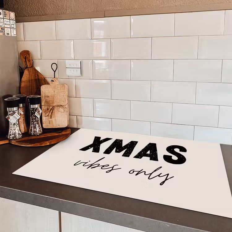 Kerst - Spreuk - xmas vibes only - Beige Inductie beschermer vinyl 3mm klein -sfeer3