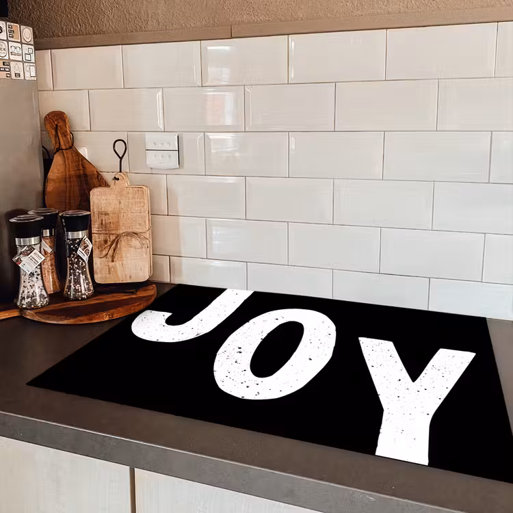 Kerstmis - Quotes - Joy - Zwart - Feest Inductie beschermer vinyl 3mm klein -sfeer3