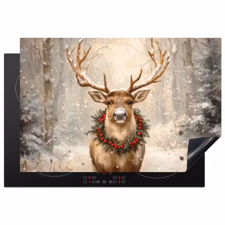 Kerst - Rendier - Winter - Krans Inductie beschermer vinyl 3mm klein -3d