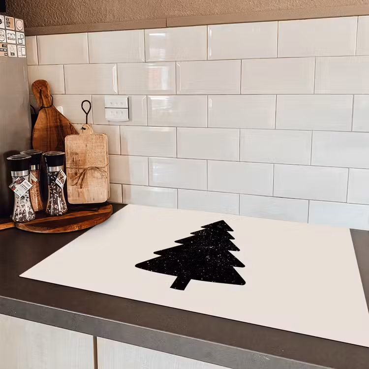 Kerstboom - Zwart - Feestdagen - Beige Inductie beschermer vinyl 3mm klein -sfeer3