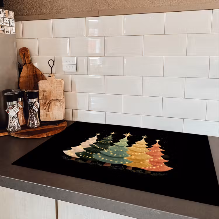 Kerstbomen - Kleurrijk - Lichtjes - Ster Inductie beschermer vinyl 3mm klein -sfeer3