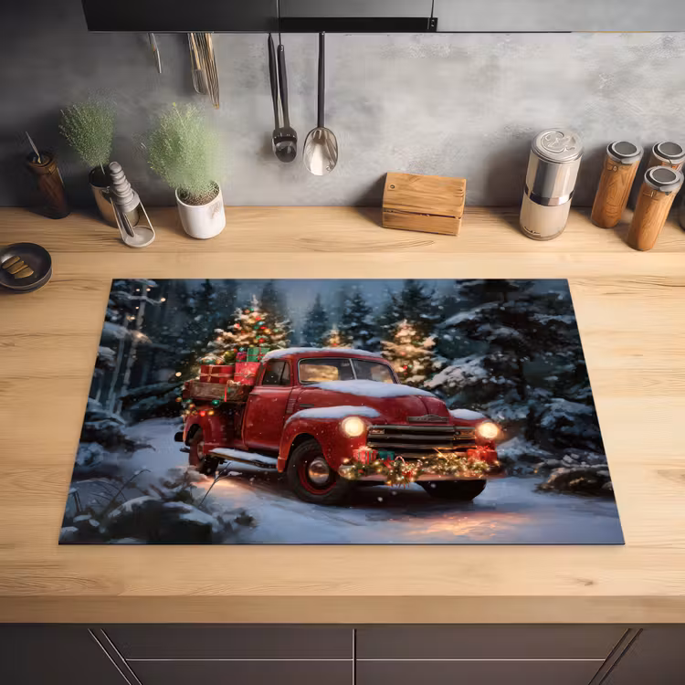 Kersttruck - Sneeuwbos - Rood Inductie beschermer vinyl 3mm klein -sfeer5