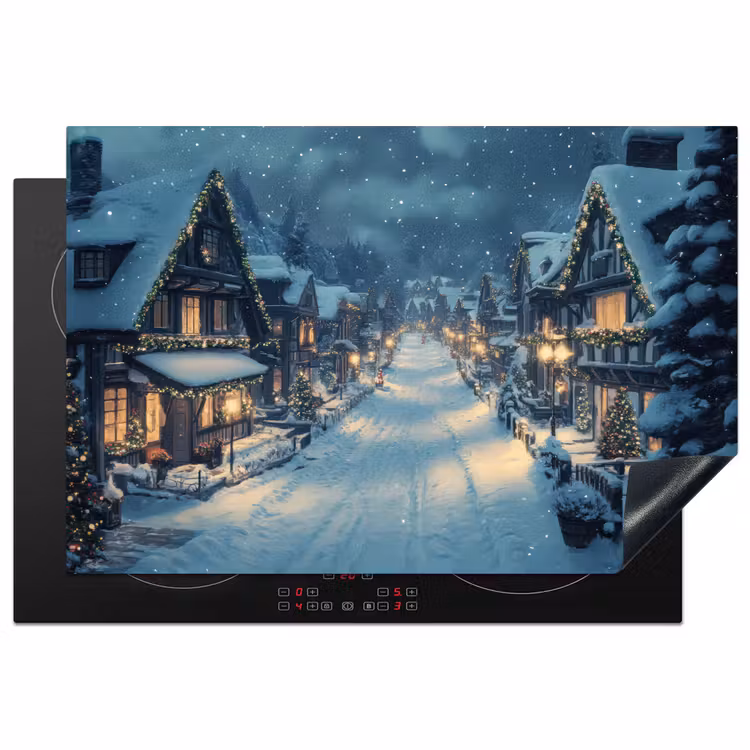 Kerstdorp - Kerst - Sneeuw - Winter Inductie beschermer vinyl 3mm klein -3d