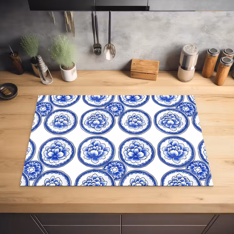 Cirkels - Bloemen - Blauw Inductie beschermer vinyl 3mm klein 276 -sfeer5