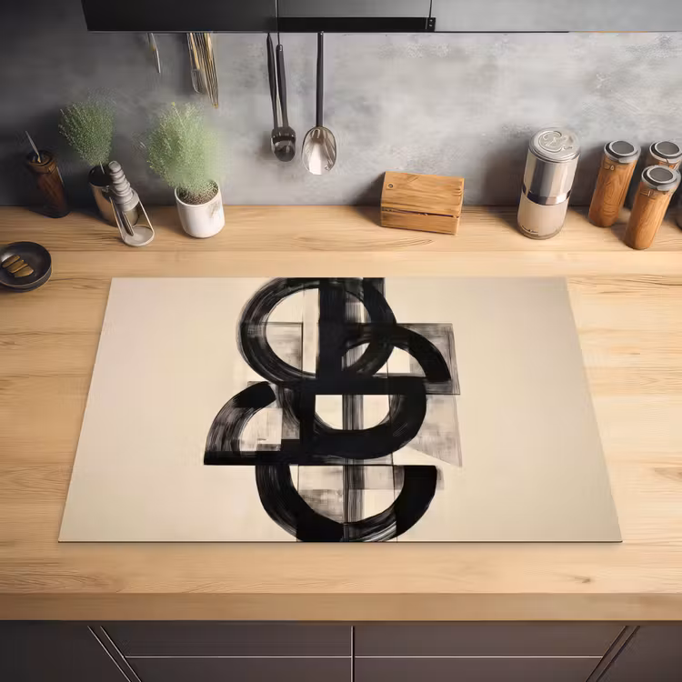 Cirkels - Lijnen - Vormen - Zwart Inductie beschermer vinyl 3mm klein -sfeer5