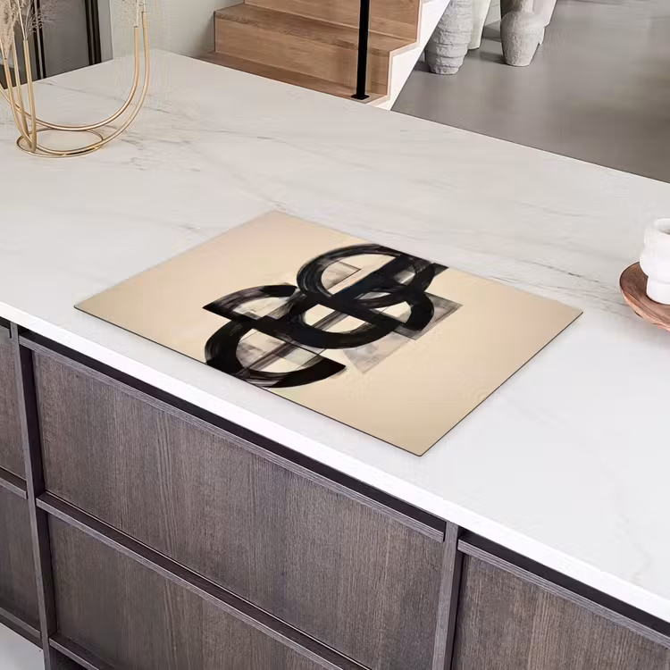 Cirkels - Lijnen - Vormen - Zwart Inductie beschermer vinyl 3mm klein -sfeer8