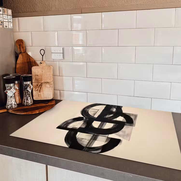 Cirkels - Lijnen - Vormen - Zwart Inductie beschermer vinyl 3mm klein -sfeer3