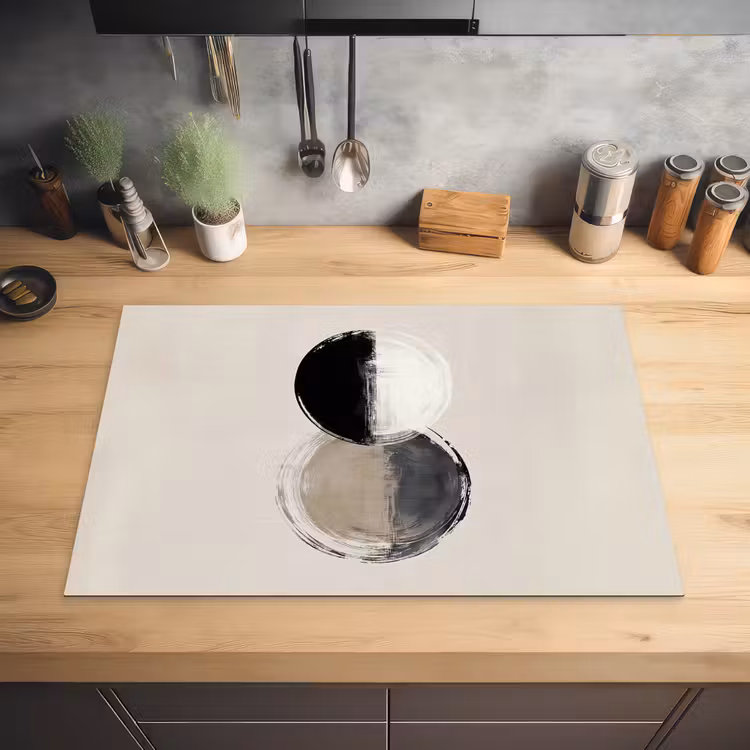 Cirkels - Strepen - Minimalistisch - Zwart Inductie beschermer vinyl 3mm klein -sfeer5