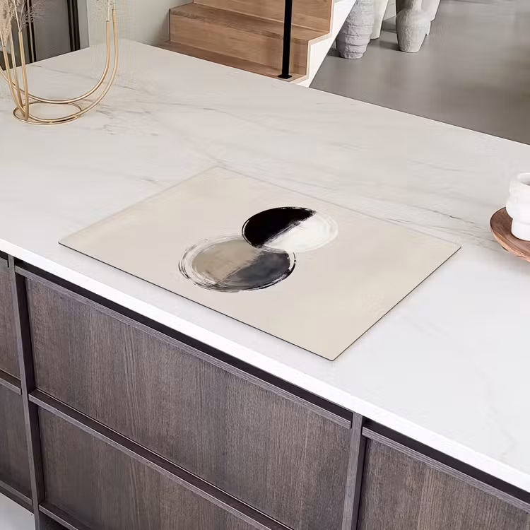 Cirkels - Strepen - Minimalistisch - Zwart Inductie beschermer vinyl 3mm klein -sfeer8