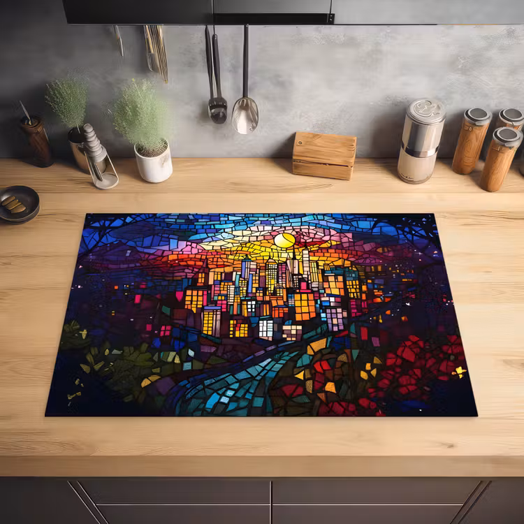 Stad - Maan - Mozaïek - Kleurrijk Inductie beschermer vinyl 3mm klein -sfeer5