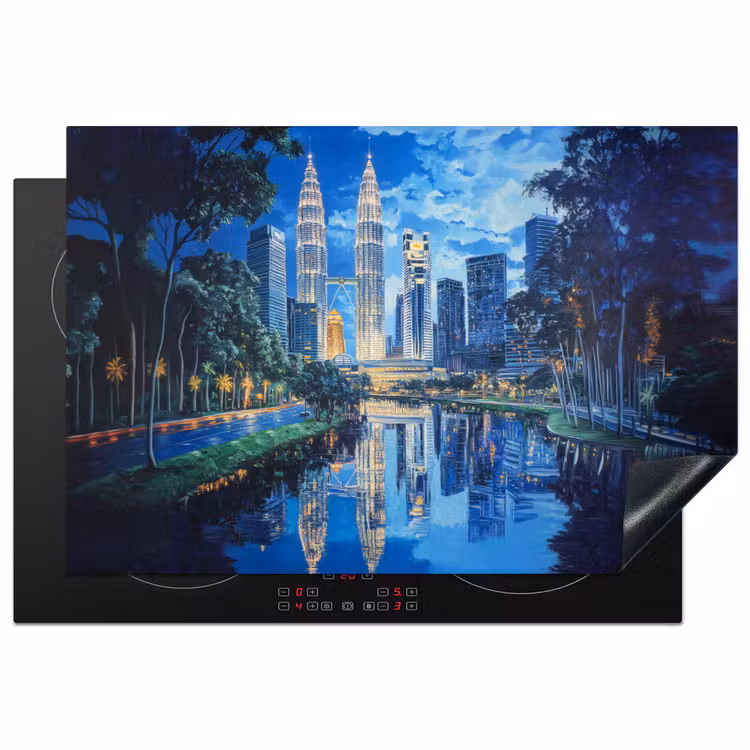 Stad Kuala Lumpur - Skyline - Wolkenkrabbers - Water Inductie beschermer vinyl 3mm klein -3d