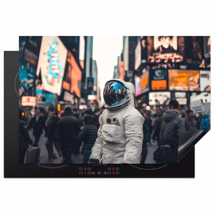 Stad - Mensen - Astronaut - Wit Inductie beschermer vinyl 3mm klein -3d