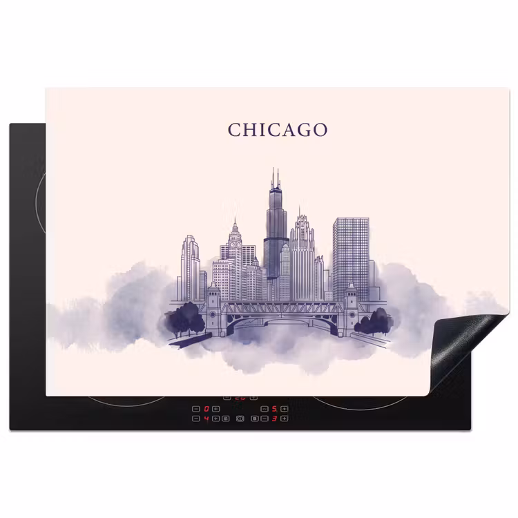 Stad - Skyline - Architectuur - Lijntekening - Blauw Inductie beschermer vinyl 3mm klein -3d