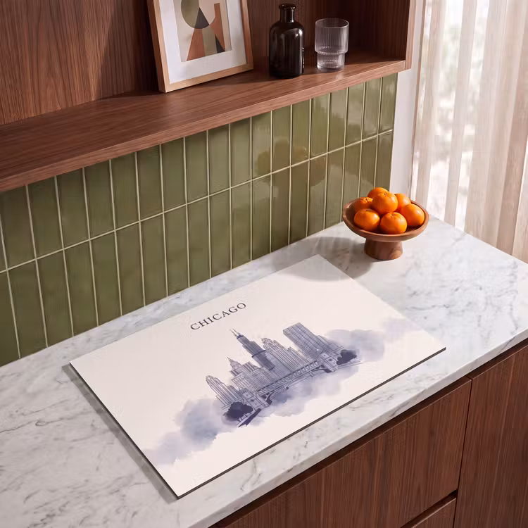 Stad - Skyline - Architectuur - Lijntekening - Blauw Inductie beschermer vinyl 3mm klein -sfeer8