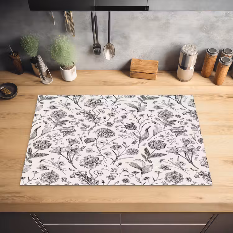Classic - Black - White - Floral Inductie beschermer vinyl 3mm klein 276 -sfeer5
