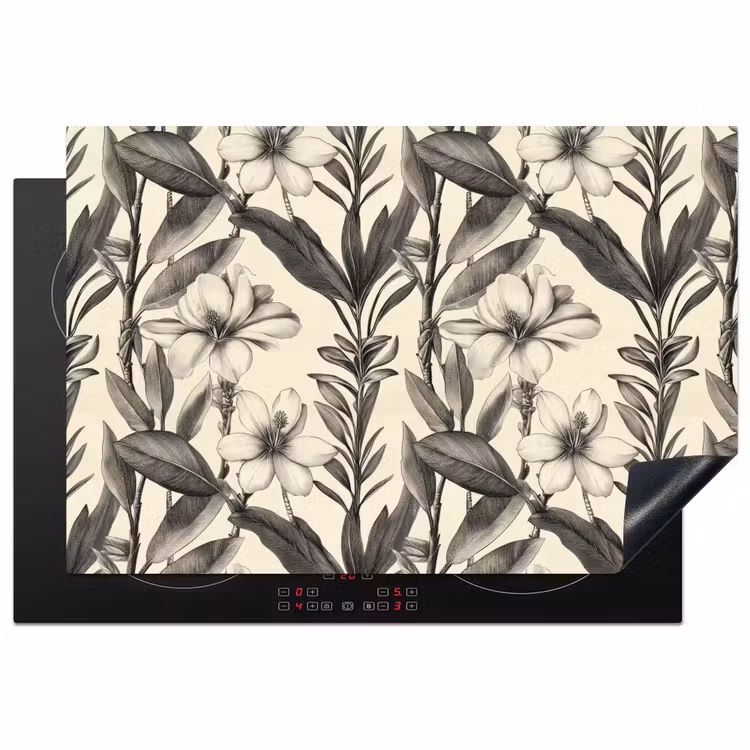 Klassiek - Botanisch - Zwart - Beige Inductie beschermer vinyl 3mm klein 276 -3d