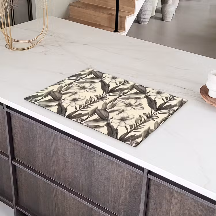 Klassiek - Botanisch - Zwart - Beige Inductie beschermer vinyl 3mm klein 276 -sfeer8