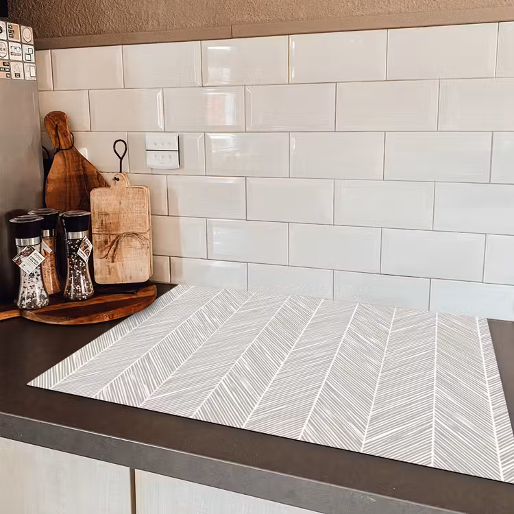 Klassiek - Visgraat - Grijs Inductie beschermer vinyl 3mm klein 276 -sfeer3