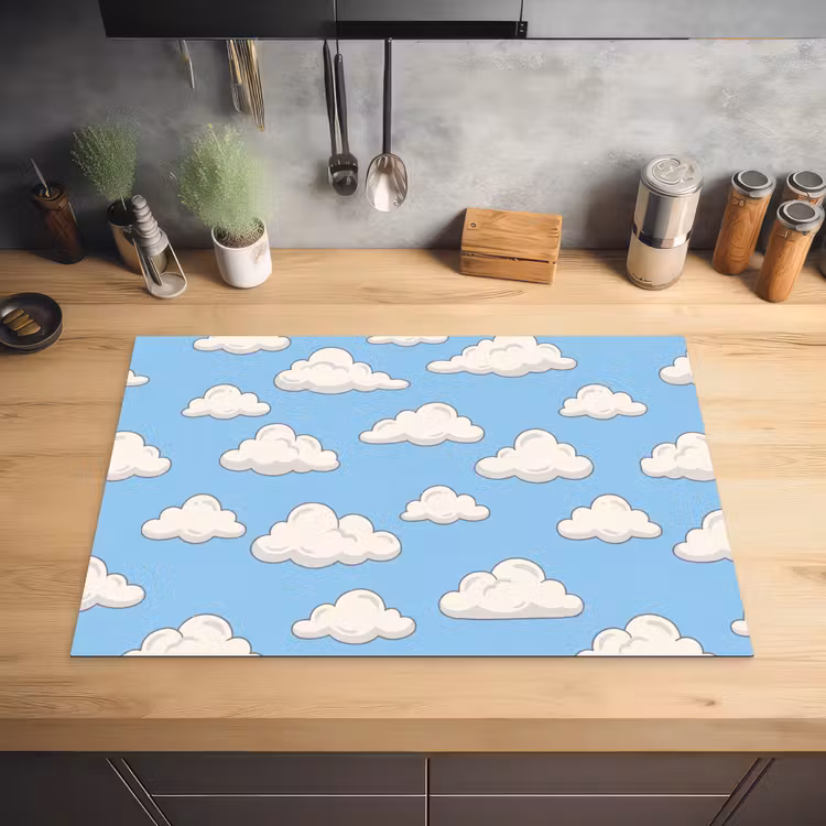 Wolk - Cartoon - Lucht - Blauw - Wit Inductie beschermer vinyl 3mm klein -sfeer5