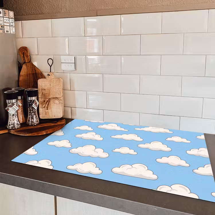 Wolk - Cartoon - Lucht - Blauw - Wit Inductie beschermer vinyl 3mm klein -sfeer3