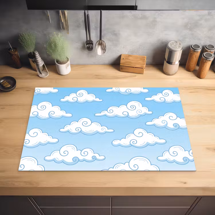 Wolk - Lucht - Cartoon - Blauw - Wit Inductie beschermer vinyl 3mm klein -sfeer5