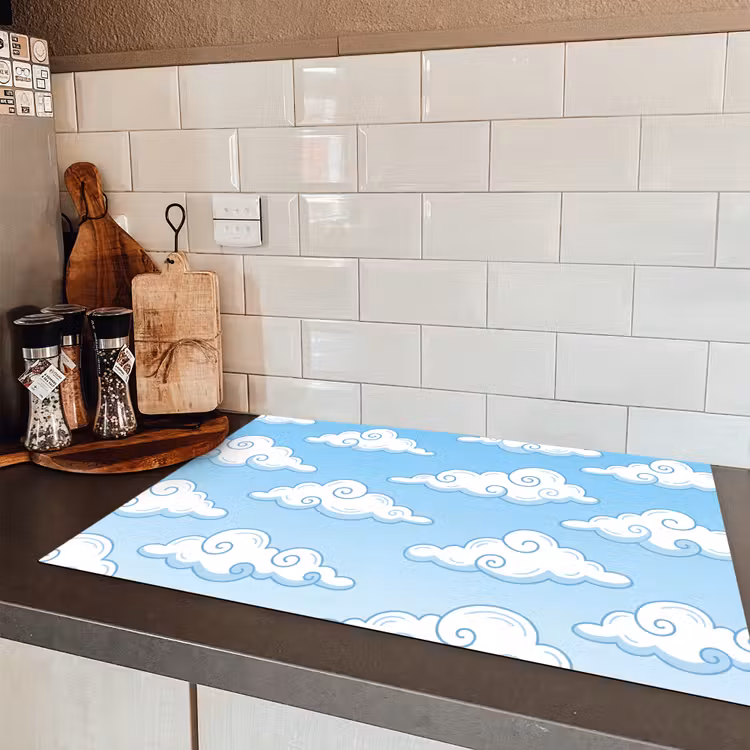 Wolk - Lucht - Cartoon - Blauw - Wit Inductie beschermer vinyl 3mm klein -sfeer3